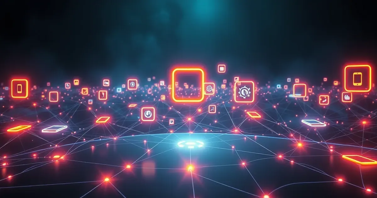 Abstract visualization of interconnected AI tools and app platforms
